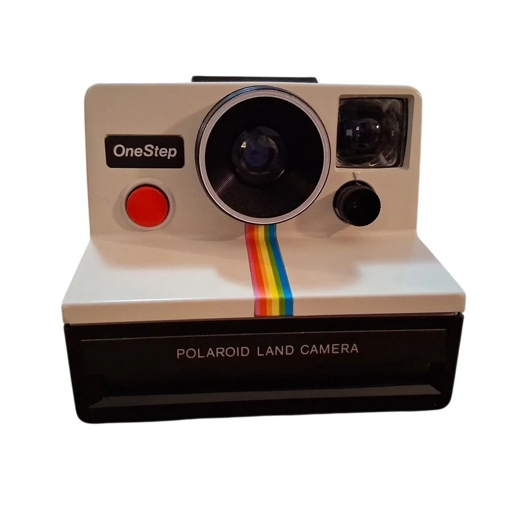 Vintage Polaroid One Step Land Camera SX-70 with Strap & Rainbow Stripe Black